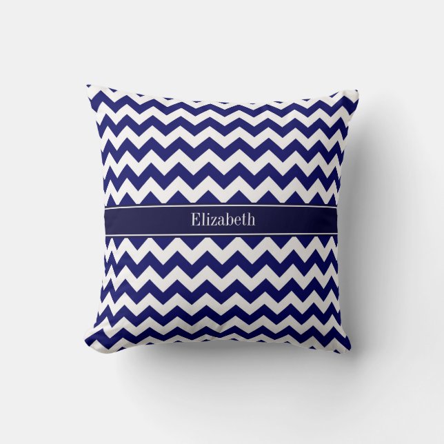 Coussin Bleu marine blanc chevron monogramme de nom marine (Recto)