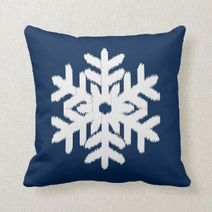 Coussin Bleu marine blanc et foncé de flocon de neige