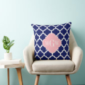 Coussin Bleu Marine Blanc Marocain #5 Rose 3 Initial Monog (Chaise)