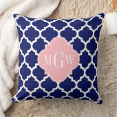 Coussin Bleu Marine Blanc Marocain #5 Rose 3 Initial Monog (Couverture)