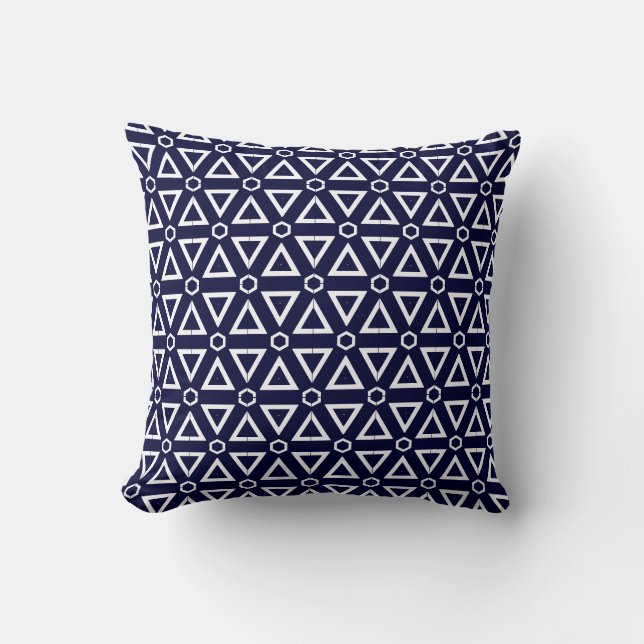 Coussin Bleu marine  blanc  motif abstrait dos uni (Recto)
