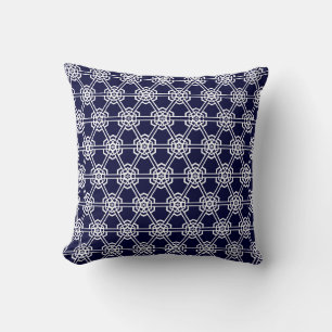 Coussin Bleu marine  blanc  motif abstrait dos uni