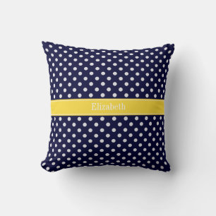 Coussin Bleu Marine Blanc Points de Polka Ananas Monogramm