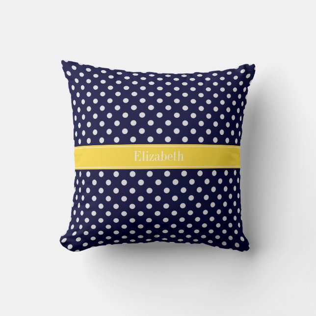 Coussin Bleu Marine Blanc Points de Polka Ananas Monogramm (Recto)