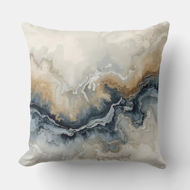 Coussin Bleu marine Bleu clair Marron Gris Abstrait Modern (Recto)