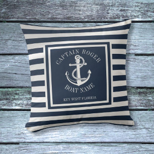 Coussin Bleu marine Capitaine personnalisé Ancre nautique