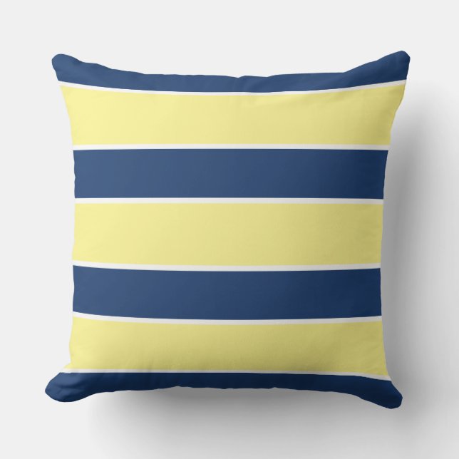 Coussin Bleu Marine Jaune Nautique littoral moderne strié (Recto)