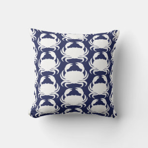 Coussin Bleu marine motif crabe blanc nautique bateau pisc
