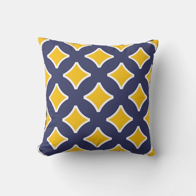 Coussin bleu marine, moutarde jaune, blanc, moderne (Recto)