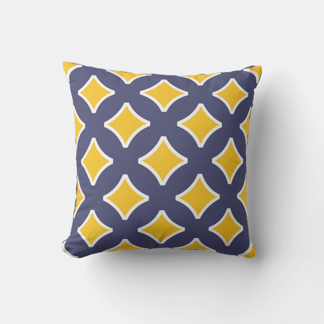 Coussin bleu marine, moutarde jaune, blanc, moderne (Recto)