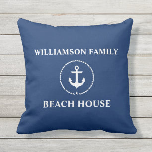 Coussin Bleu marine nautique d'Ancre de nom de famille de