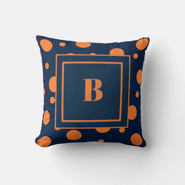 Coussin Bleu marine points orange grand monogramme (Recto)