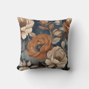 Coussin Bleu marine rouille Moderne Fleur Florale de Ferme