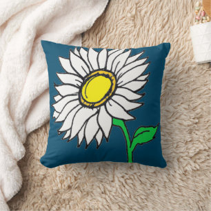 Coussin Bleu marine tendance tournesol jaune blanc daisy