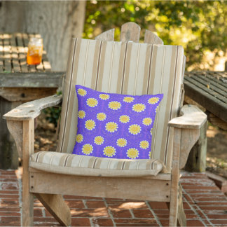 Coussin Bleu méditerranéen et floral jaune Flore grecque