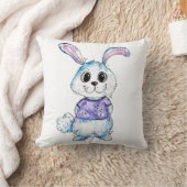 Coussin Bleu mignon et blanc et lapin rose (Couverture)
