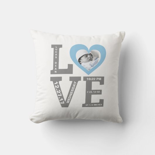 Coussin Bleu moderne de bébé de typographie de stat | de (Recto)