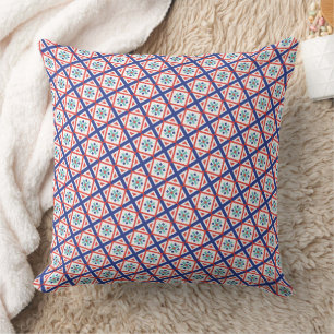 Coussin Bleu Moderne et Motif Géométrique Corail en Treill