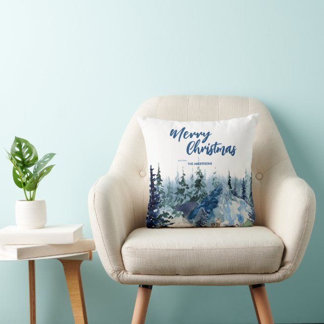 Coussin Bleu Moderne Merry xmas arbres forêt pludeer (Chaise)