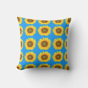 Coussin Bleu Motif de fleurs de soleil