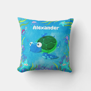 Coussin Bleu mou sous la tortue de mer