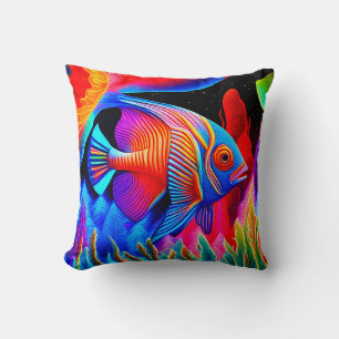 Coussin Bleu multicolore Faisant face aux poissons tropica