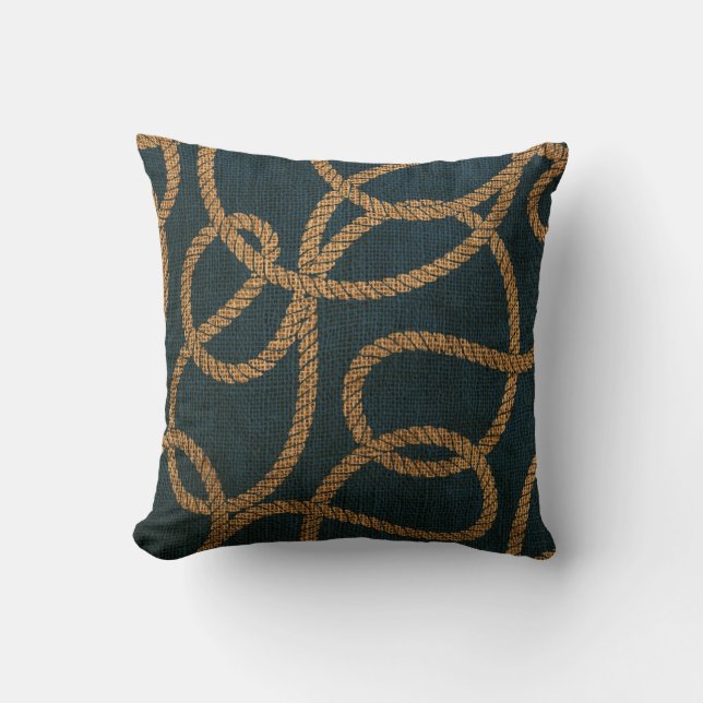 Coussin Bleu nautique de mer profonde de corde (Recto)