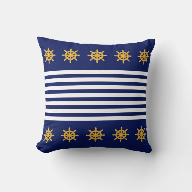 Coussin Bleu nautique et Bleu blanc sur bleu marine (Recto)