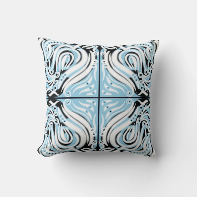 Coussin Bleu Noir Blanc Motif Abstrait Bouclé  (Recto)