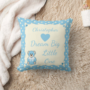 Coussin Bleu Nom de bébé personnalisé Teddy Bear