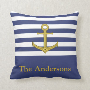 Coussin Bleu nommé fait sur commande et blanc avec l'Ancr