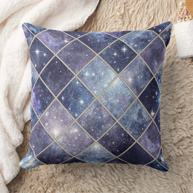 Coussin Bleu Nuit Céleste Diamant Treillis Étoile (Couverture)