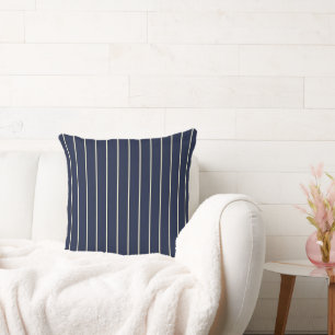 Coussin Bleu Nuit Classique Rayures Ivory Minces