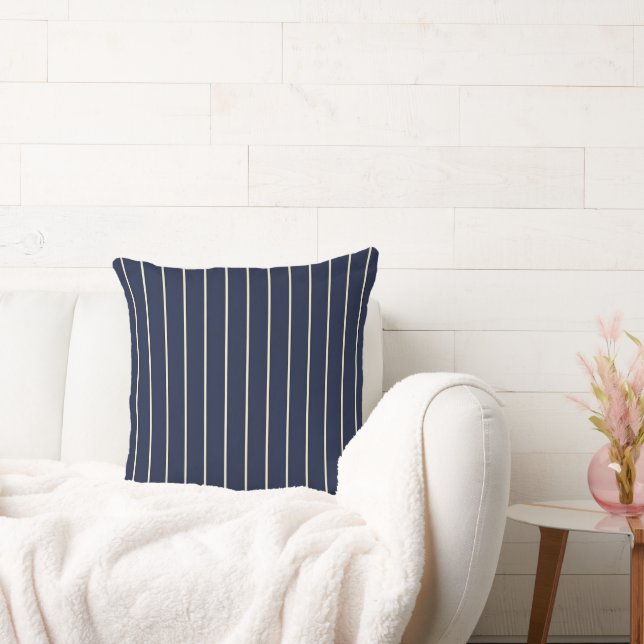 Coussin Bleu Nuit Classique Rayures Ivory Minces (Canapé)
