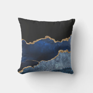 Coussin Bleu Nuit Moderne Marbre Doré Pailleté