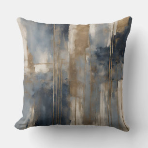 Coussin Bleu Nuit Or Beige Aquarelle Abstraite
