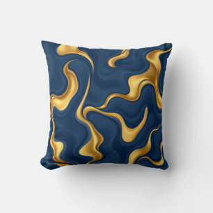 Coussin Bleu Nuit Or Marbre Abstrait Luxe Tourbillon