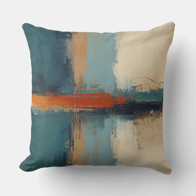 Coussin Bleu Nuit Turquoise Rouge Design Abstrait Moderne  (Recto)