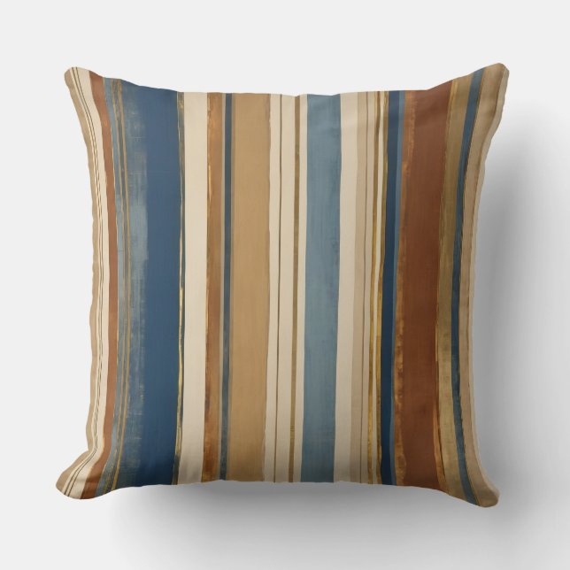 Coussin Bleu or et bronze rayures (Recto)