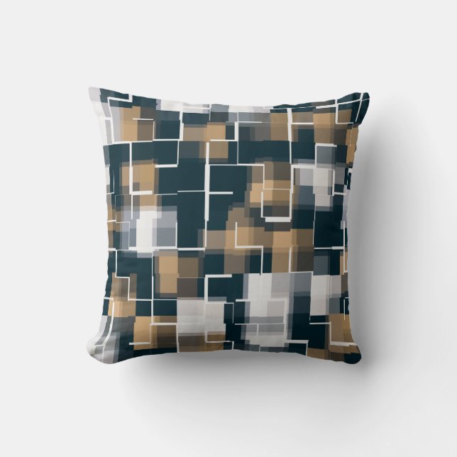 Coussin Bleu Or Marron Noir Blanc Carreaux (Recto)