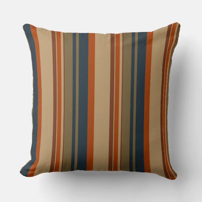 Coussin Bleu orange et rayures d'olive (Recto)