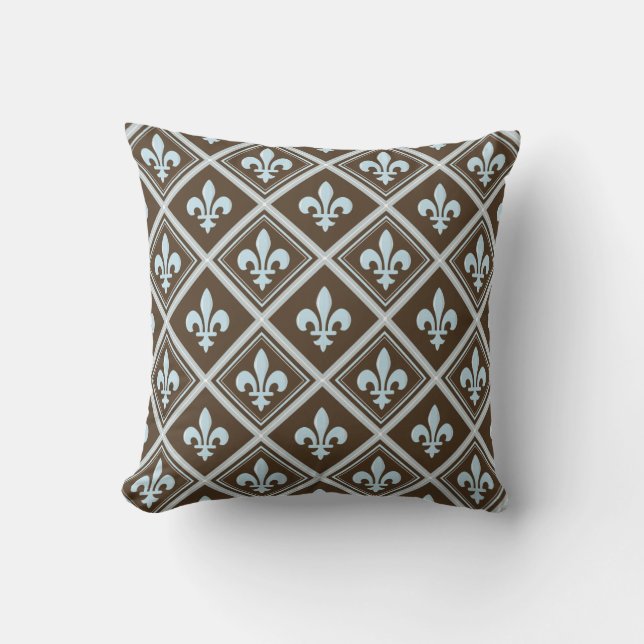Coussin bleu pâle, fleur de lis, royal, tartan, marron, mo (Recto)