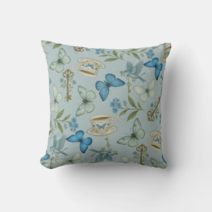 Coussin Bleu papillon Motif du jardin de thé