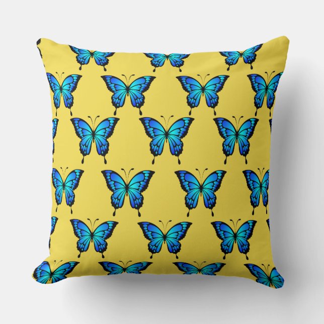 Coussin Bleu Papillons par magasin. (Recto)