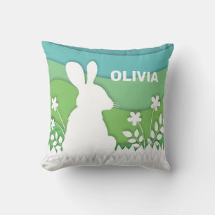 Coussin Bleu pâque en caricature dans la nature verte de p