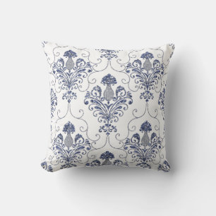 Coussin Bleu Parties scintillant Damas Reversible Jeu d'or