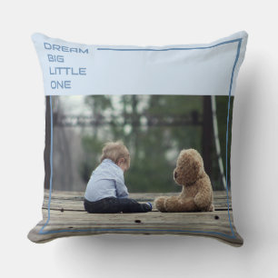 Coussin bleu personnalisé   Chien et enfant person