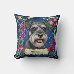 Coussin bleu personnalisé Schnauzer sel et poivre