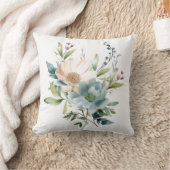 Coussin Bleu Poussiéreux Abricot Beige Fleurs Aquarelle (Couverture)