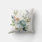 Coussin Bleu Poussiéreux Abricot Beige Fleurs Aquarelle (Verso)
